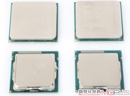 AMD A8-5500 IGP Radeon HD 7560D（左上）、AMD A10-5800K IGP Radeon HD 7660D（右上）、Intel Core i7 3770K IGP HD 4000（左下）、Intel Core i5 2500K IGP HD 3000