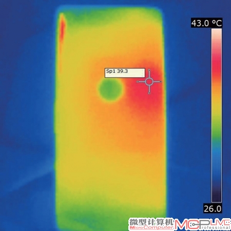 背部散热图，高温度39摄氏度（室温27摄氏度）。